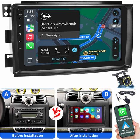 Pour Smart Fortwo 451 2005-2010 Autoradio Android Auto Carplay CAM MIC (1/5)