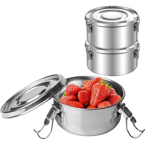 Juego de 3 loncheras de acero inoxidable, lonchera, caja bento de acero inoxidable, loncheras de acero inoxidable con tapa, fruta, cereales (1/5)