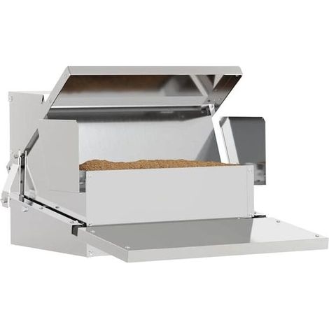 Mangiatoia per polli azionabile a pedale, colore argento, dimensioni 50 x 40 x 29 cm. (1/5)