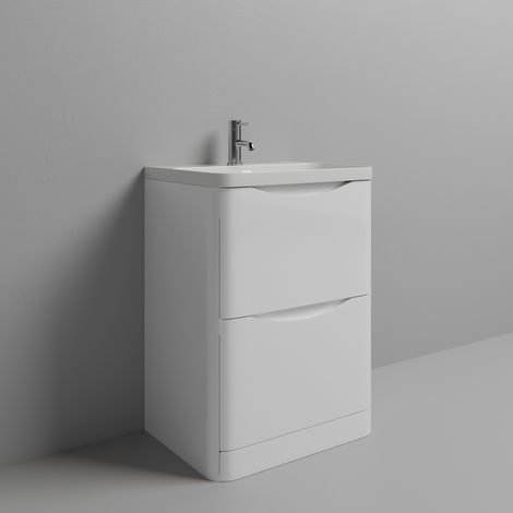 Vela Gloss White 600mm 2 Drawer Vanity Unit with Fina Basin (1/5)