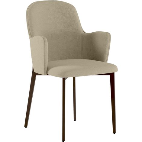 Poltroncina Sophia in tessuto easy-clean beige con struttura in metallo verniciato bronzo - Design moderno ed elegante per interni (1/5)