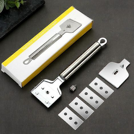 Grattoir en acier inoxydable pour plaques vitrocéramiques - Grattoir de haute qualité avec 4 lames de rechange - Grattoir pour vitres, autocollants et plaques de cuisson (1/5)