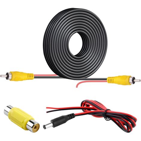 Câble RCA 10 m pour Caméra de Recul, Rallonge RCA Double Blindage, Câble Caméra de Recul avec Connecteurs Nickelés, et Câble d'alimentation, pour Connecter Un Moniteur et Une Caméra de Recul, (1/5)