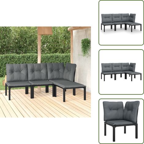 4-tlg. Garten-Lounge-Set Schwarz und Grau Poly Rattan - Gartensessel - Loungesessel - Gartenmöbeln - Outdoor Möbel - Rattan Sessel