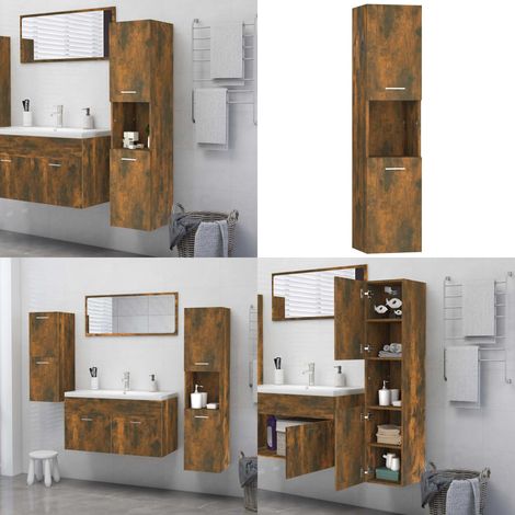 Badezimmerschrank Räuchereiche 30x30x130 cm Holzwerkstoff - Badezimmermöbel - Badschrank - Holzwerkstoff Möbel - Spiegelschrank - Unterschrank - Home & Living
