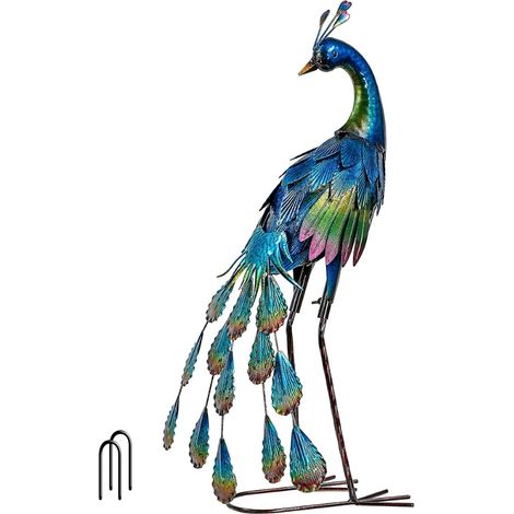 Statue de Jardin Paon en Métal Coloré - Décoration Extérieure Résistante aux Intempéries - Sculpture Animalière pour Terrasse et Balcon - Hauteur 45 cm (1/5)