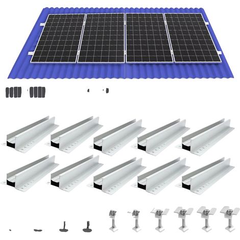 Supports de montage solaire, pinces réglables, construction en aluminium, pour 4pcs panneaux PV (1/2)