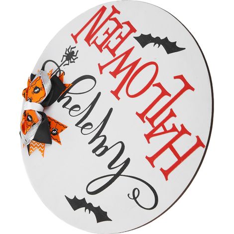 Halloween-Deko-Set: Weißes Fledermaus-Türschild mit Schleife (1/5)