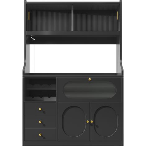 Aparador de cocina negro de 120 cm con LED RGB, puertas correderas de vidrio y 3 cajones (1/5)