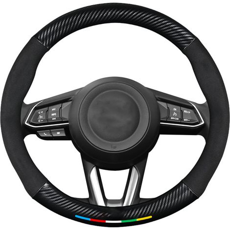 (Exklusiv in Mexiko erhältlich) Lenkradbezug für Mazda 3, Axela, CX-5, Mazda6, Mazda7, CX-30 und Mazda6 (Premium Schwarz - Rund Mazda 38cm) (1/5)