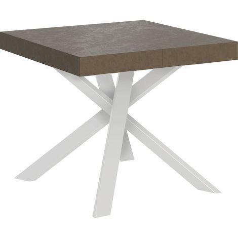 Table extensible 90/194x90 cm Clerk gris tourterelle avec pieds blancs