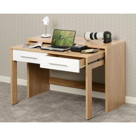 Seconique Seville Home Office 2 Drawer Sliding Desk White & Oak (1/5)