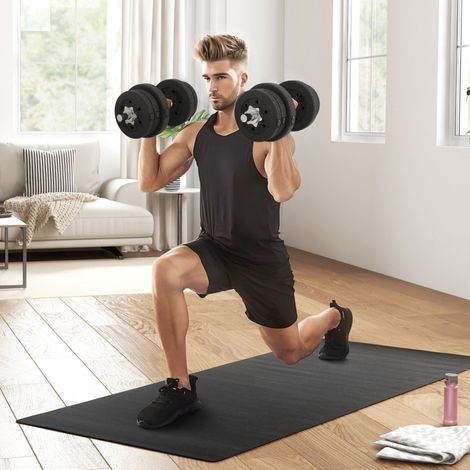 Haltères de 25 kg avec disques de poids pour la maison, le bureau et la salle de sport. Acier, similicuir, noir. (1/5)