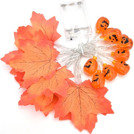 Guirlande lumineuse LED Automne Citrouille Feuilles d'Érable Rouges 20LEDs pour Intérieur Extérieur (1/5)
