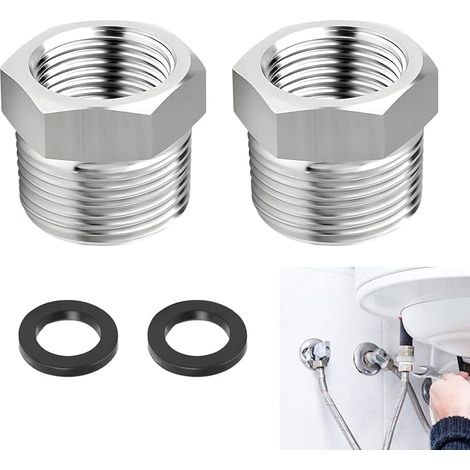 2 Pièces Raccord Réducteur 1/2 Pouce Filetage Mâle vers 3/8 Pouce Filetage Femelle, Adaptateur Fileté en Cuivre avec Joint, Raccord Réducteur Hexagonal pour Robinet, Vanne d’Angle, Tuyau (1/5)
