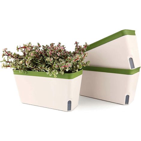 Pot à herbes T4u 27 cm à réserve d'eau avec système d'irrigation auxiliaire, carré, pour cuisine, balcon ou rebord de fenêtre, vert (1/5)