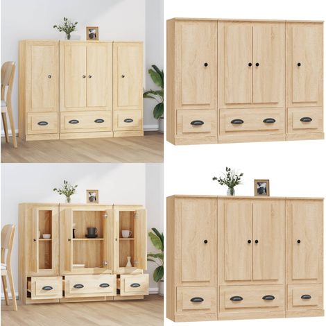 Highboards 3 Stk. Sonoma-Eiche Holzwerkstoff - Hochregal Holz - Hochregal Holzwerkstoff (1/5)