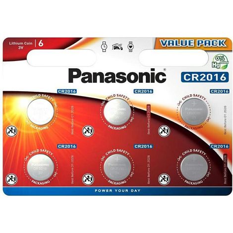 Blister da 6 pile a bottone al litio 3V Panasonic  - CR2016, DL2016