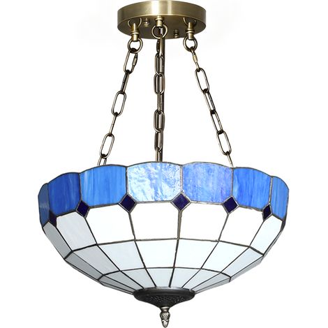 Vintage Tiffany Style Ceiling Light Chandelier, Semi Flush Mount with 3 E27 Sockets for Living Room, Bulbs Not Included