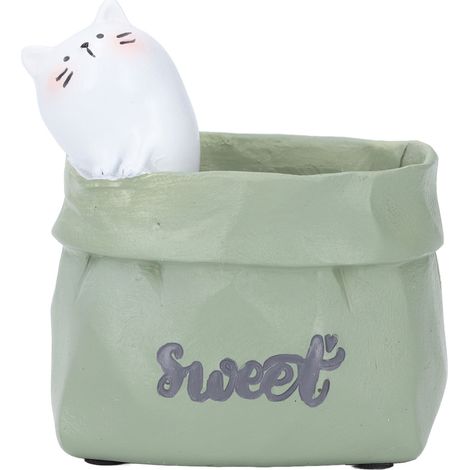 Portalápices decorativo de resina, con un bonito diseño de animal en una bolsa de la compra, maceta pequeña para plantas suculentas, ideal para el dormitorio o la oficina, regalo de inauguración de ca (1/5)