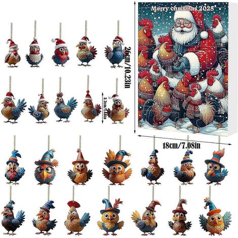 Calendrier de l'Avent surprise de 24 jours, pendentif coq en acrylique, décoration pour sapin de Noël (1/5)