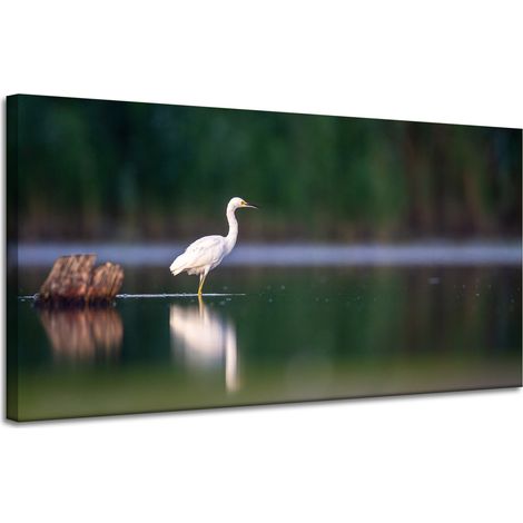 Lienzo impreso con la imagen de una garza blanca (120x60 cm).