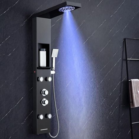 Colonne de douche noire, panneau de douche multifonction en acier inoxydable avec écran LCD, colonne de douche hydromassante (1/4)