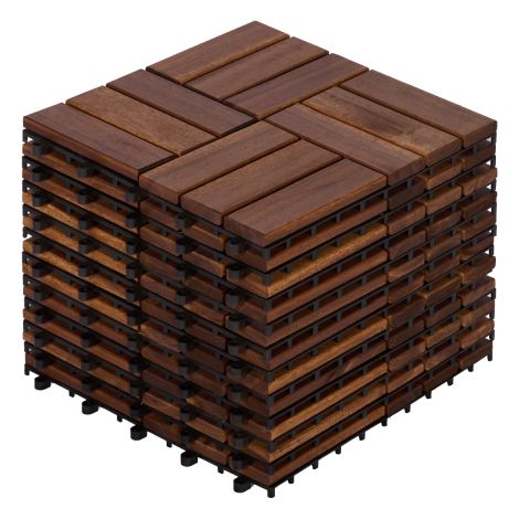 Dalles de terrasse emboîtables en bois d'acacia, motif à damier, 11 pièces, carrées de 30,5 cm x 30,5 cm, revêtement de sol extérieur en bois dur d'acacia brun pour patio, balcon, bord de piscine... (1/5)