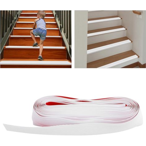 10 mètres de bord de marche antidérapant, bande de bord auto-adhésive, profil de marche en PVC flexible et en caoutchouc, étanche pour intérieur et extérieur (blanc, 10 m)