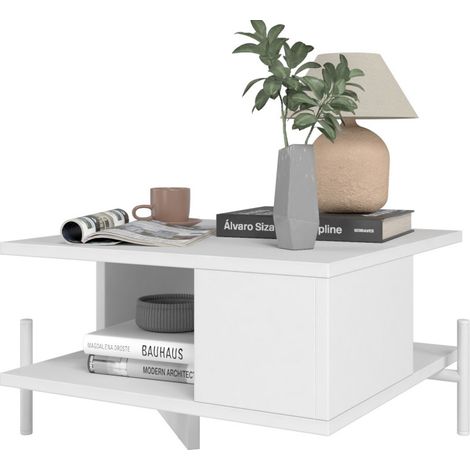 Table Basse Rectangle Pieds Métal Blanche L 51.5 H 26 P 44.5 cm (1/5)