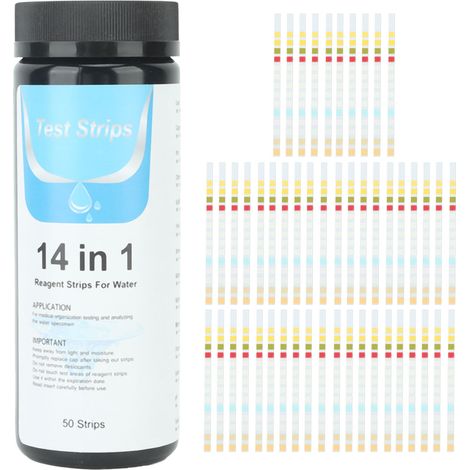 50 bandelettes de test d'eau 14 en 1, papier pH pour eau potable, piscine, source chaude, bassin (1/5)