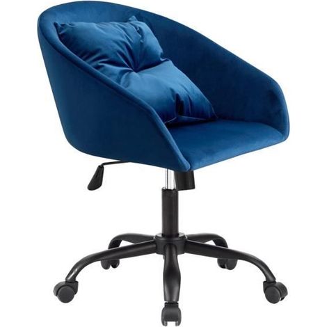 Fauteuil pivotant réglable en hauteur en velours coloris bleu , Largeur 64 cm x Profondeur 64 cm x hauteur 73 - 85 cm - JUANIO