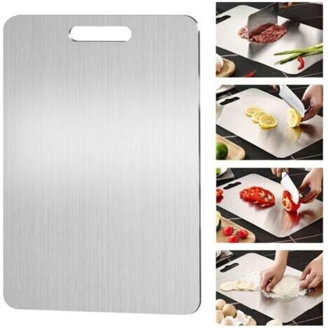 Planche à Découper en Titane,Yamato Titanium,Planche a Decouper Inox pour La Cuisine,Pour la viande,Fromage,le pain,les légumes,les fruits (39 x 28 cm) (1/4)