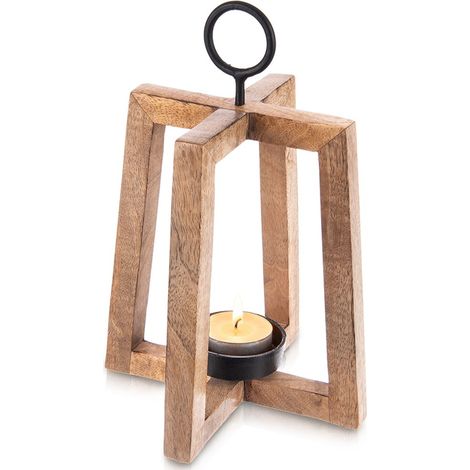 Hängende Kerzenleuchter-Mangolaterne aus Holz für das Wohnzimmer, 27 cm