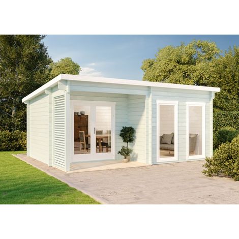 Alpholz Gartenhaus Modell Orkus-44 Gartenhaus aus Holz, Holzhaus mit 44 mm Wandstärke inklusive Terrasse Blockbohlenhaus (1/2)