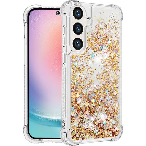 Étui Compatible avec A15 5G Transparente Glitter Aesthetic, Liquide Sables Mouvants Etui pour A15 4G Paillette Housse Silicone Case Antichoc Protection (Or) (1/5)