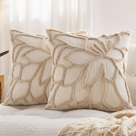 Lot de 2 housses de coussin touffetées motif rose  Finition brodée, matière en polyester confortable, motif géométrique (1/4)