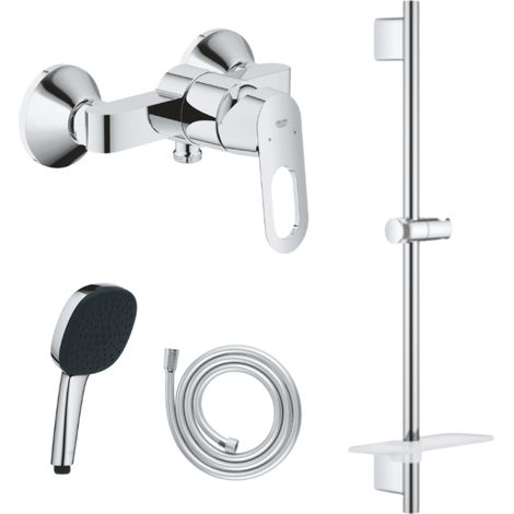Pack mitigeur douche monocommande GROHE BauLoop + Douchette Vitalio Comfort 110 + Barre Quickflix Vitalio Smartactive + Flexible