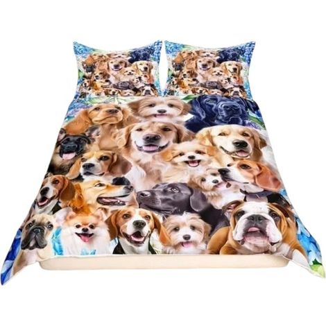 Parure de lit pour chien 200x200cm, microfibre imprimée 3D, lavable en machine, housse de couette enfant (1/5)
