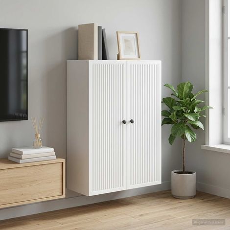 Armoire murale de rangement 2 portes en bois d’ingénierie blanc 66 x 34,5 x 90 cm, 24.33kg - PANGIVO (1/5)