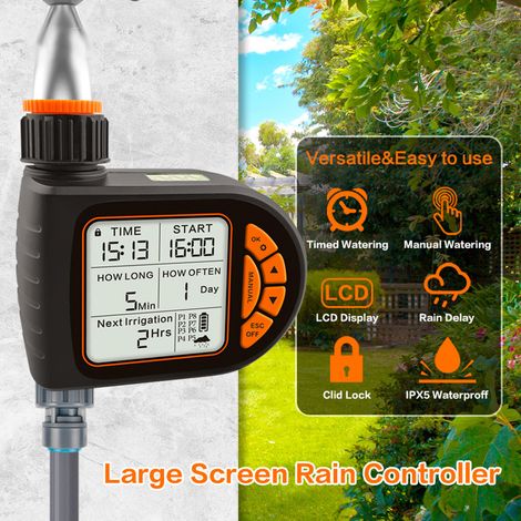 Dispositif de contrôle d'irrigation de jardin à écran LCD intelligent contrôleur d'économie d'eau automatique extérieur minuterie numérique d'arrosage de plantes (1/5)