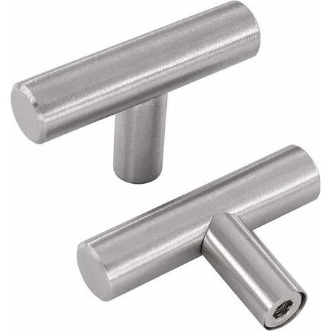 HONORNIC - Lot de 10 Poignees Argent - Bouton en T Meubles Porte Poignées Placard Tiroirs en Acier Inoxydable avec Vis (1/5)