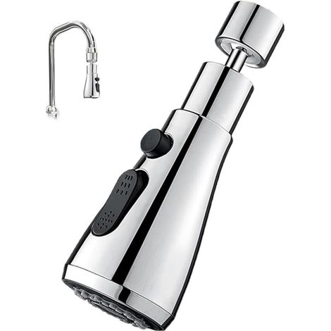 Accessoire de robinet de cuisine argenté, adaptateur pour robinet d'évier, rotation libre à 360°, 3 réglages ajustables.