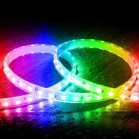 Tira LED RGB 220V SMD 60 LED/m BOBINA 50m 9.5W/m Ancho 14.5mm Corte 100cm IP65 con Mando IR RGB