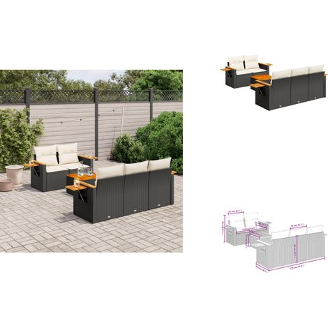 Salon de jardin 6 pcs avec coussins noir résine tressée - Ensemble Salon De Jardin - Meuble Extérieur - Résine Tressée - Rotin Synthétique - Canapé D'extérieur (1/3)