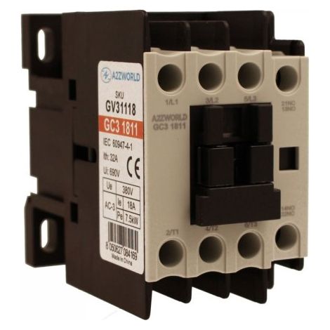 Contattore Motore 3P 3M, Teleruttore Trifase Industriale AC 380V 3NO, Bobina 220V AC, Contatto Ausiliare 1NO+1NC, IP20 (18A)