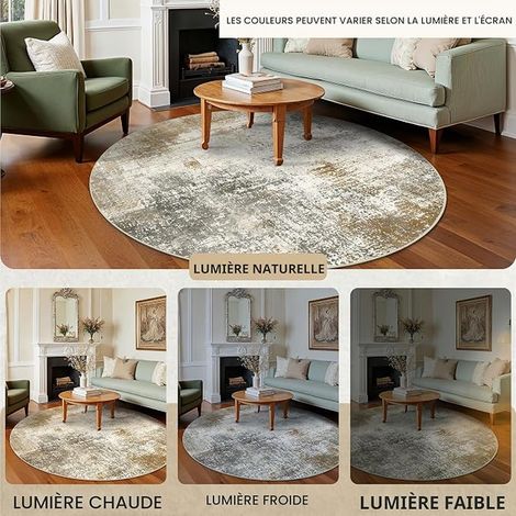 Round Living Room Rug 135 cm Abstract Washable (1/4)