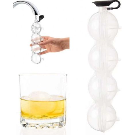 Große, kugelförmige Eiswürfelform für Whisky, 4 Eiskugeln für Cocktails (1/4)