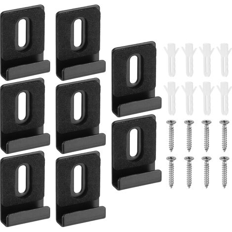 kit de fixation pour miroir sans cadre grande taille noir 8 attaches porte-miroir métalliques, avec vis et patins en caoutchouc, pour fixation murale carrelage (1/5)