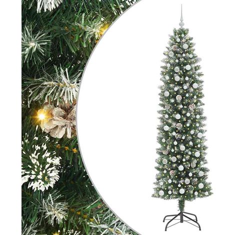 Albero di Natale Albero natalizio Albero festivo Artificiale Sottile Verde e Bianco 240 cm (1/5)